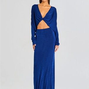 Blue Maxi Cutout Twist-Front Dress